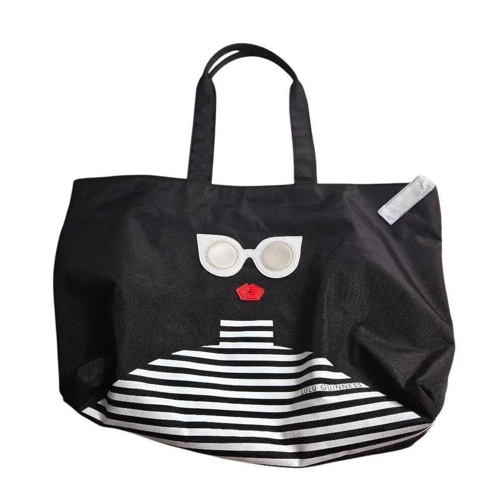 Lulu Guinness Larysa Black Canvass Tote Hand Bag, glasses